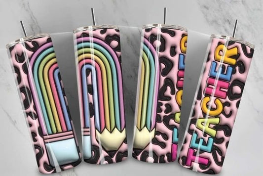 3D Pencil Leopard Teacher Tumbler