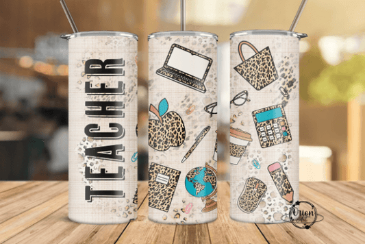 Tan Leopard Teacher Tumbler