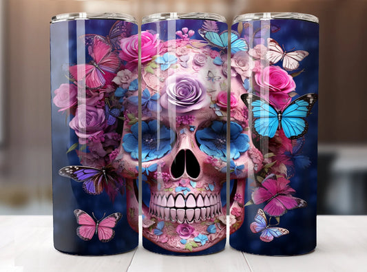 3D Flower Pink Skull Tumbler