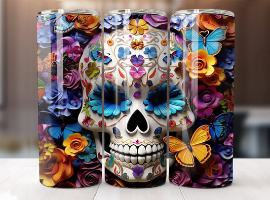 3D Flower Skull Tumbler