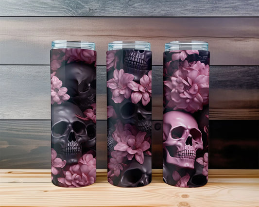 Pink Flower Skull Tumbler