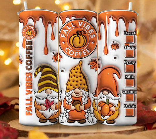 3D Fall Vibes Coffee Gnome Tumbler