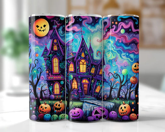 Neon Halloween Scene Tumbler