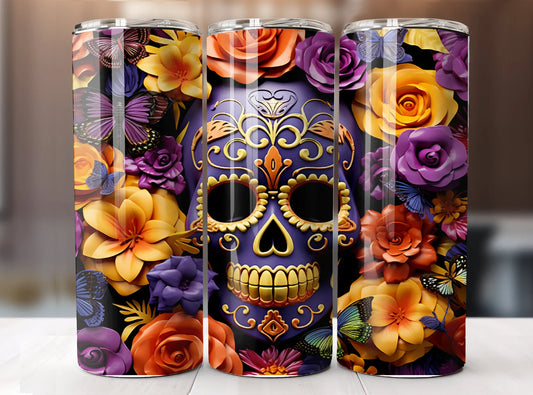 3D Flower Purple Skull Tumbler